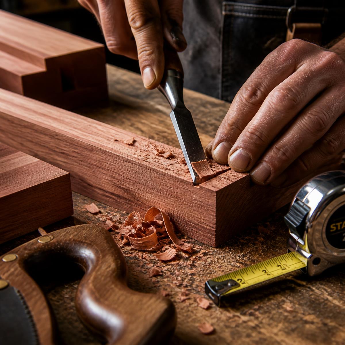 Close up of professional construction tools and high quality wood